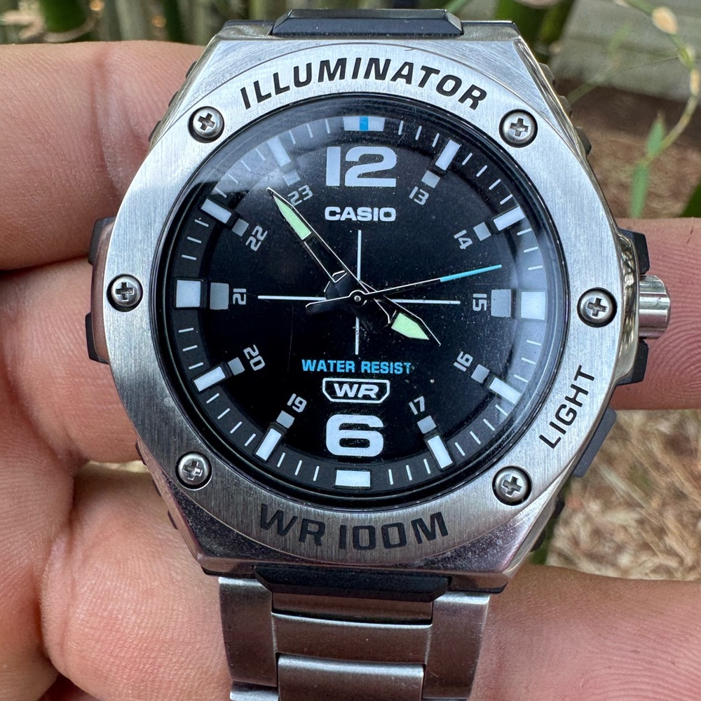 Casio Silver Watch with Illuminator and Water Resistance